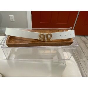 White Statement Belt Gold Snake Buckle Women Accessory Fashion